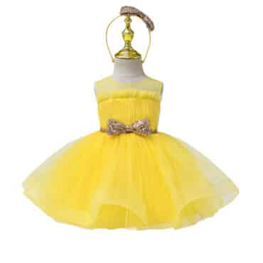 Gul Kjole Baby Elettra barneklær kjoler til jente festklær selskapskjoler babyklær brudepike kjoler