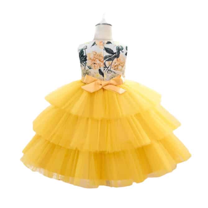 Gul Barne Kjole Fiorella barneklær kjoler til jente festklær selskapskjoler babyklær brudepike kjoler